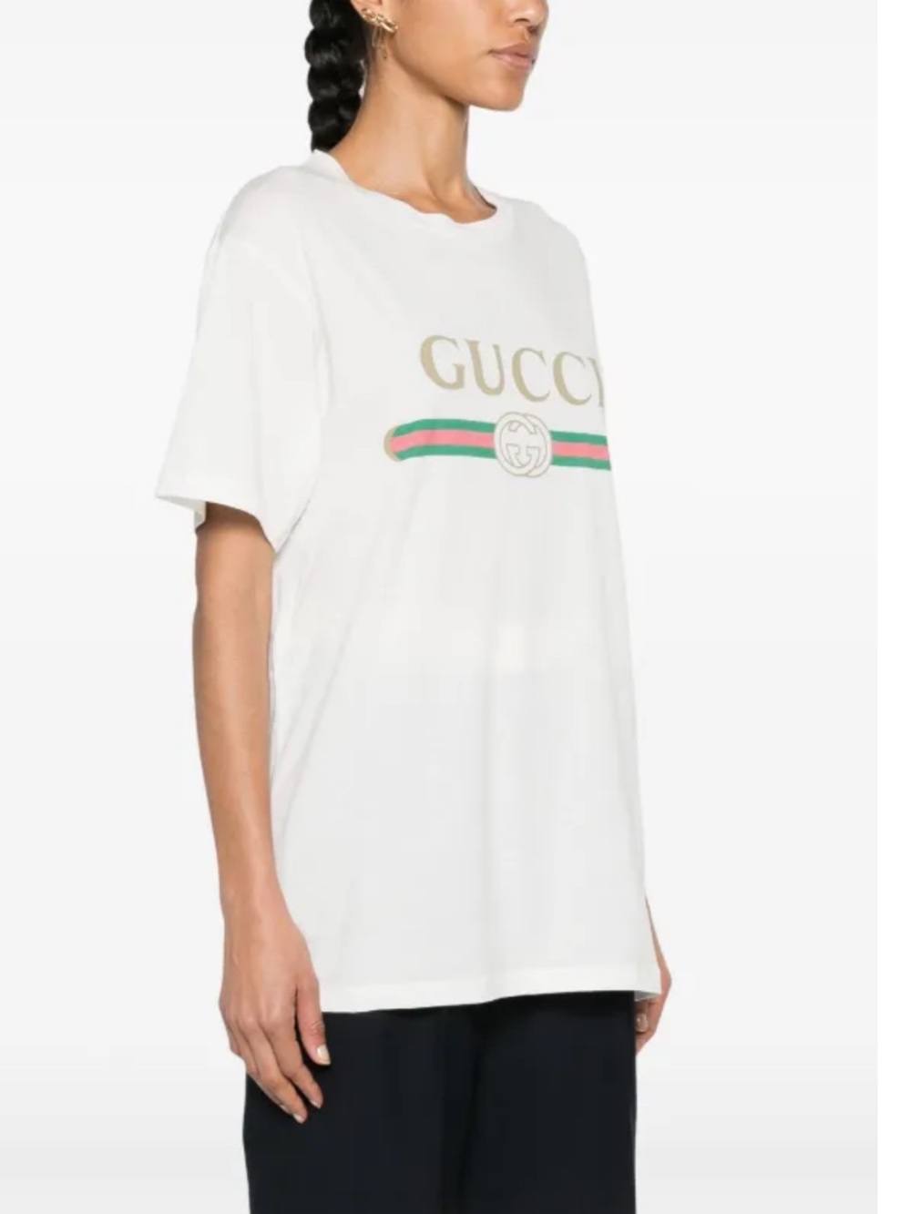 GUCCI Logo Print T-Shirt White Classic Women’s Size Medium Made In Italy